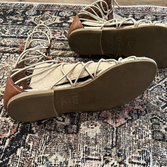 Mia Annie Gladiator Sandals Lace Up Tan Brown Summer Shoes - Picture 6 of 7